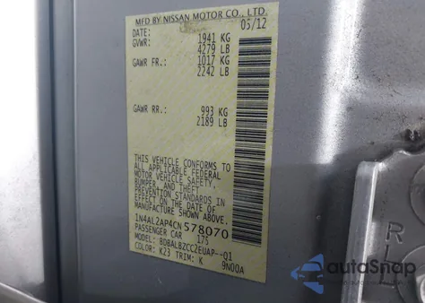 2012 Nissan Altima 2.5 S from USA, damaged, VIN 1N4AL2AP4CN578070